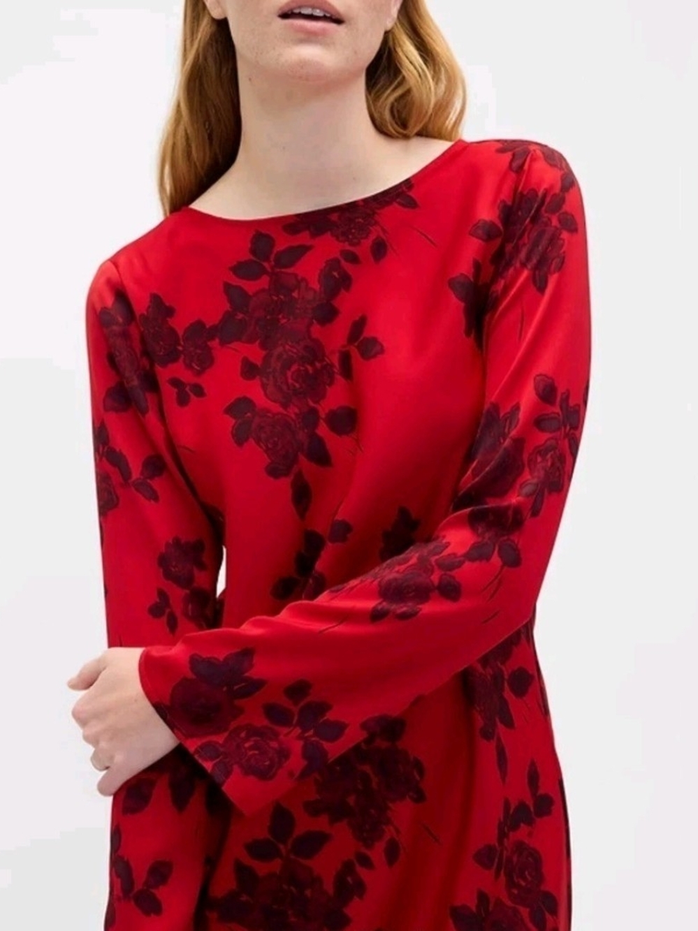 GAP Red Mini Dress with Black Floral Print